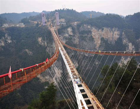 Glass Suspension Bridge Under Construction In Zhangjiajie Scariest