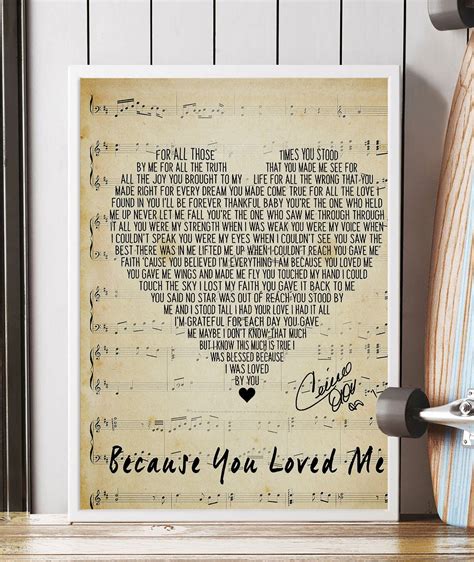 Celine Dion Because You Loved Me Lyrics Poster The Colour Of Etsy