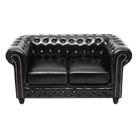 2 Seater Black Chesterfield Leather Sofa Housedec