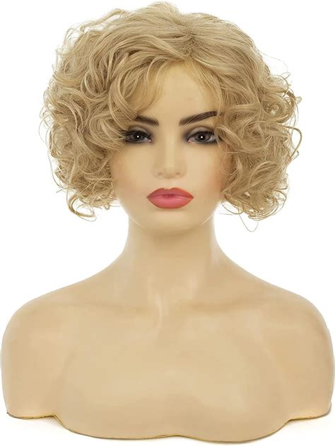 Short Blonde Curly Wigs For Women Synthetic Natural Wavy Costume Wig