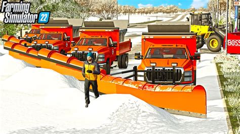 Huge Winter Snow Storm 24 Deep City Plow Trucks Farming Simulator 22 Youtube