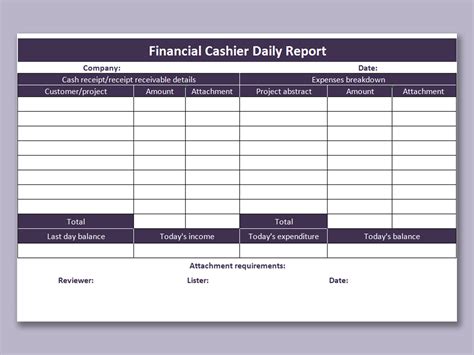 EXCEL Of Financial Cashier Daily Report Xlsx WPS Free Templates