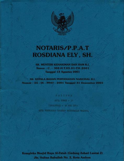 Contoh Akta Notaris Perubahan Pengurus Yayasan – Pigura