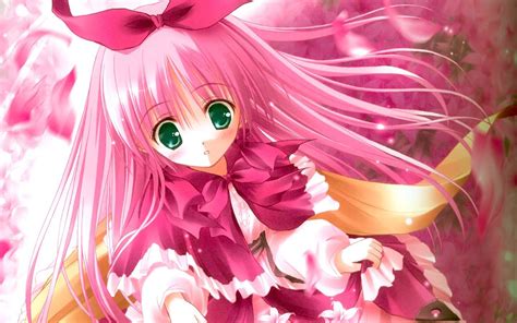 Anime Girl Pink Hair Green Eyes