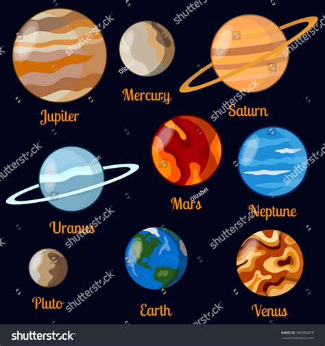 Solar System Planets Vector Set Nine Stock Vector
