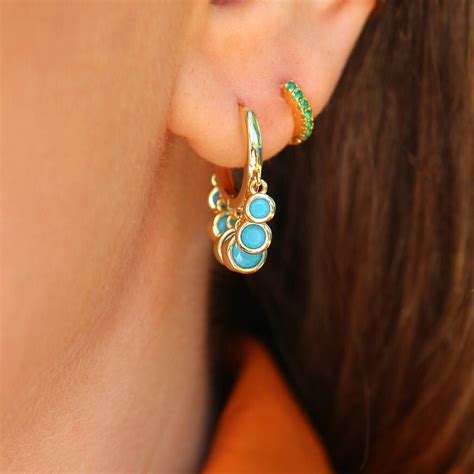 Turquoise Drop Hoop Earrings By Junk Jewels