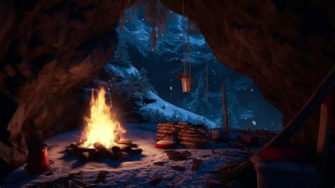 Sleep In A Cozy Snowy Cave Winter Ambience With Bonfire Sounds And
