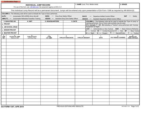 Da Form 1307 Page 1 Free Online Forms