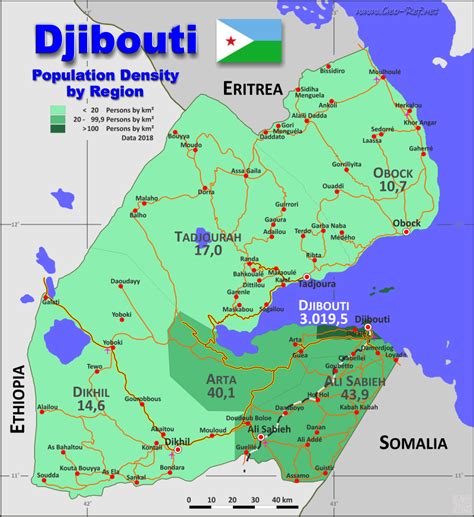 It is bordered by eritrea in the north, ethiopia in the west and south, and somalia in the southeast. Djibouti Country data, links and map by administrative structure