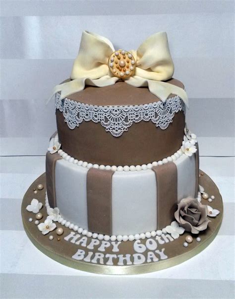 White and gold dripping 60th birthday cake. Vintage Style 60th Birthday Cake - Bakealous