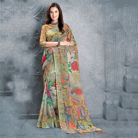 Floral Print Daily Wear Linen Saree Under 1500 Saree Best Designer