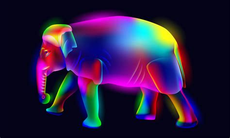 Vibrant Glowing Illuminated Neon Colorful Elephant