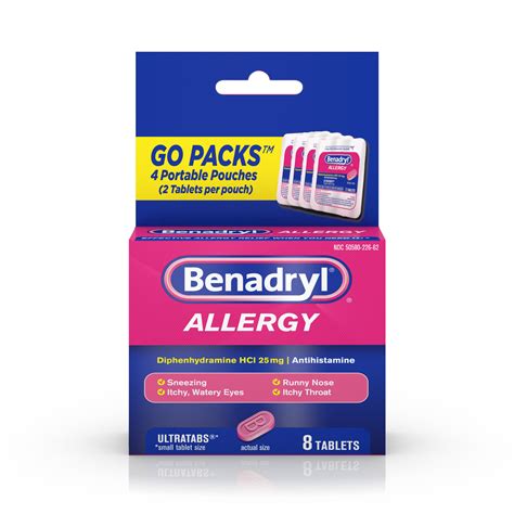 Benadryl Ultratabs Go Packs Antihistamine Tablets 4 Packs Of 2 Ct