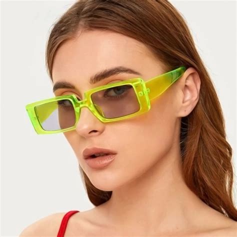 Gafas De Sol Verdes Fluorescentes Gafas De Sol Cuadradas Damas Nuevas