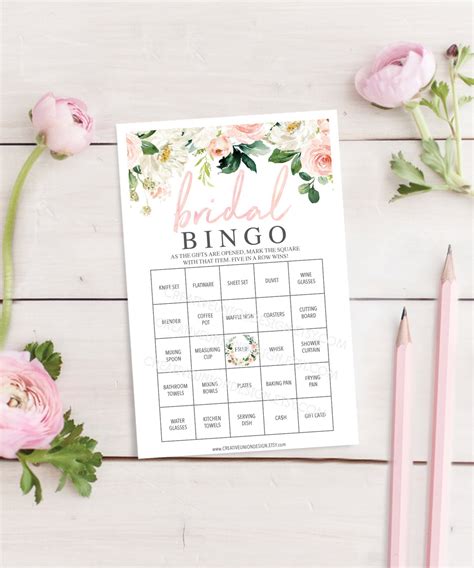 Bridal Shower Bingo Game 60 Unique Game Sheets Wedding Etsy