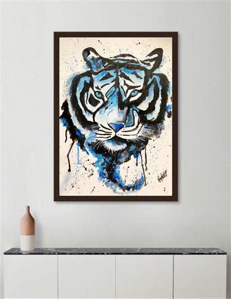Tiger Painting Blue Wall Decor Animal Wall Decor Colourful Etsy