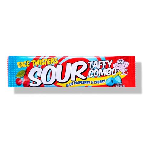 Face Twisters Sour Taffy Combo Blue Raspberry And Cherry 14 Oz Bar