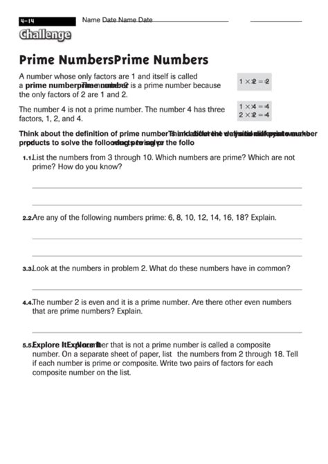 Prime Numbers Worksheet With Answers Printable Pdf Download