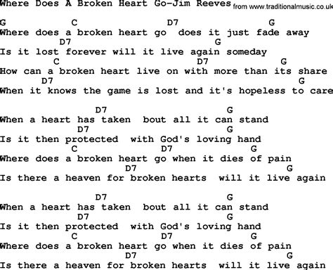 Country Musicwhere Does A Broken Heart Go Jim Reeves Lyrics And Chords