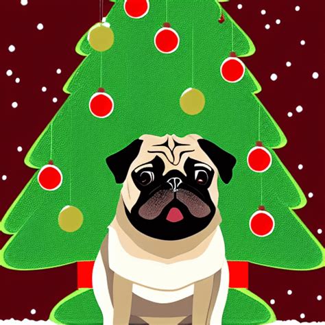 Christmas Pug With Tree Graphic · Creative Fabrica