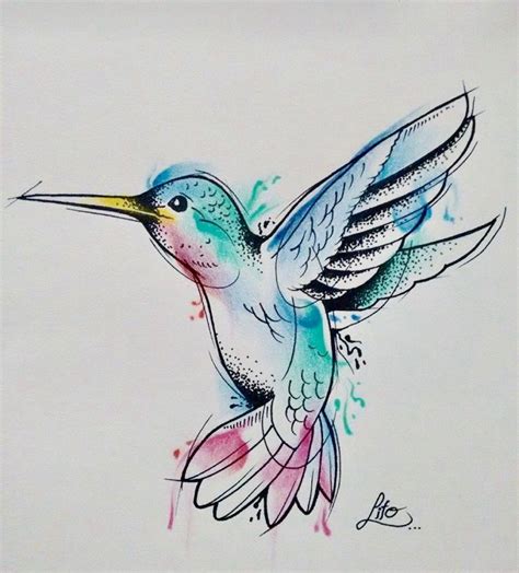 A Drawing Of A Hummingbird With Colorful Wings