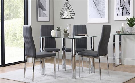 4 and 5 piece (pc) sets with table and chairs for the dining room. Nova Square Glass and Chrome Dining Table with 4 Leon Grey Leather Chairs | Furniture Choice