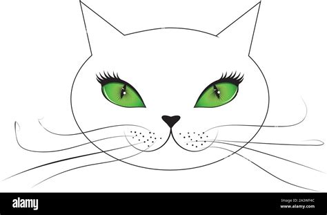 Abstract Cartoon White Cat Face With Green Eyes And Long Whiskers Stock Vector Image And Art Alamy