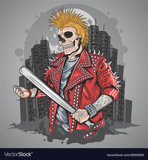skull punk gangster with mohawk hair artwork vector image