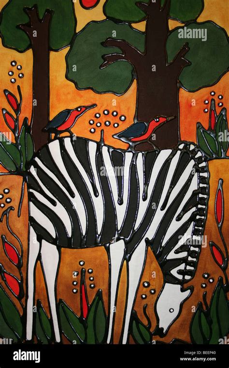 Traditional South African Artwork Showing Zebra Stock Photo Alamy