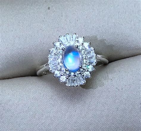 Moonstone Engagement Ring Sterling Silver Real Moonstone Etsy