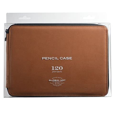 Global Art Materials 120 Piece Leather Pencil Case Antique Brown