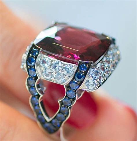 Violet Ring Set With Sapphires And Rhodolite Garnet Mingjewellery