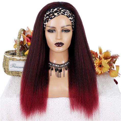 Vigorous Long Synthetic Headband Wig Kinky Straight Synthetic Headband Wigs For Black Women Yaki