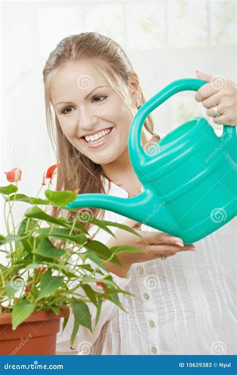 Young Woman Watering Plant Stock Image Image Of Adult 10629383