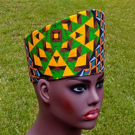 African Tribal Hat Headdress Crown Kufi Kente Fabric Handmade Etsy