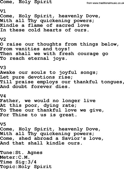 Adventist Hymn Come Holy Spirit Christian Song Lyrics With Pdf