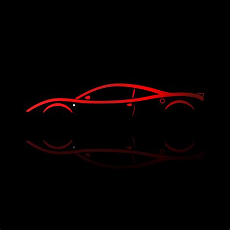 Red Sport Car Silhouette With Reflection On Black