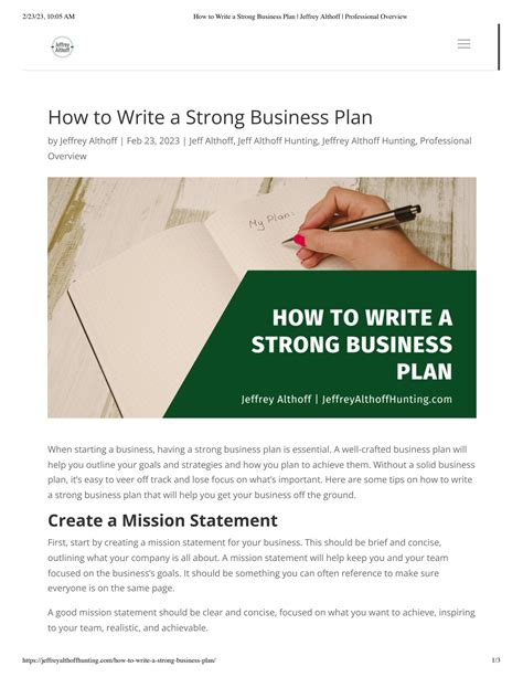 How To Write A Strong Business Plan Jeffrey Althoff Hunting By