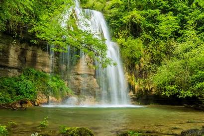 Waterfall Terjun Rocks Pemandangan Gambar Trees Nature