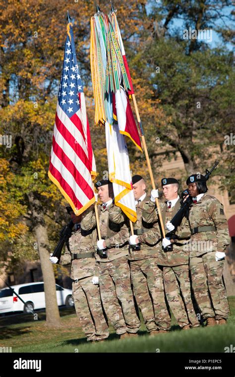 The First Army Color Guard Stands At Attention During A Change Of