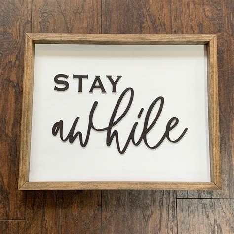 Large Stay Awhile Framed Wood Sign Stay Awhile Sign Entryway Etsy