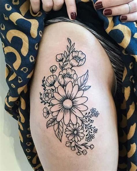 10 Beautiful Flower Tattoo Ideas For Women 2 Black Ink Floral Thigh