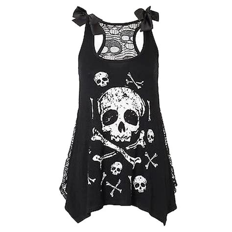 new crop top women fashion skull print loose lace patchwork casual sleeveless summer tops hot