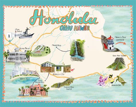 Striped Cat Studio Map Art Print Honolulu Map