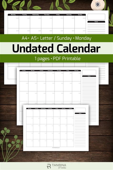 Free Printable Undated Calendar Calendar Printables Free Templates Undated Monthly Calendar