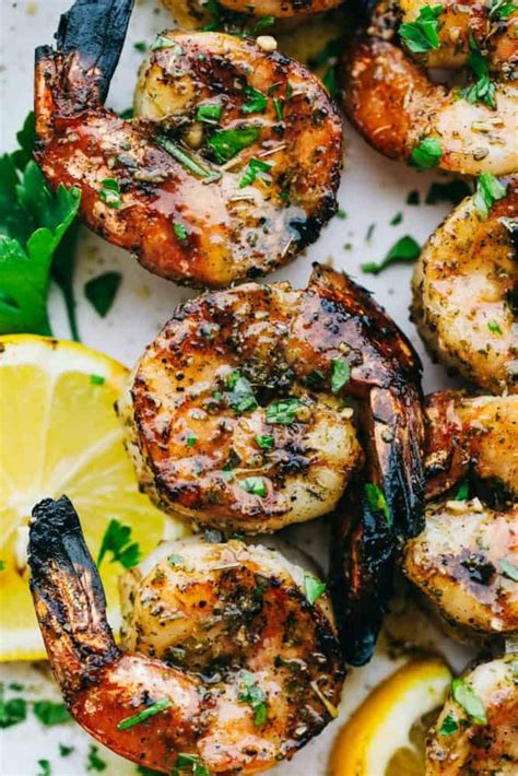 Grilled Shrimp With Lemon Wedges And Parsley