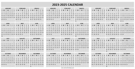 2023 2024 2025 Calendar Template Blank Yearly Calendar Template
