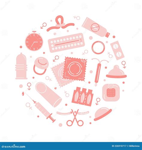 birth control methods card contraception colored flat icons in circle set of vector elements