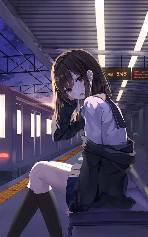 2024 Lkeris Anime Anime Girls Vertical Train Station Sitting School