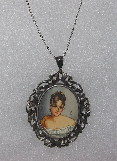 Vintage Silver Painted Portrait Brooch Pendant From Phalan On Ruby Lane